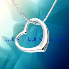 925 Sterling Silver TARNISH-FREE 13mm Open Heart Pendant Necklace Chain Set H855