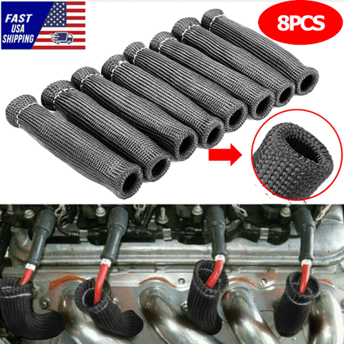 8pcs 2500° 6" Spark Plug Wire Protector Boots Sleeve Heat Shield Cover