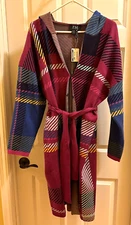 FDJ French Dressing Jeans Colorful Plaid Print Hooded Jacket Duster