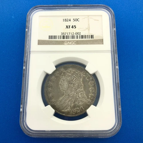 1824 Capped Bust Silver Half Dollar 50c Lettered Edge NGC XF45 Early US Coin