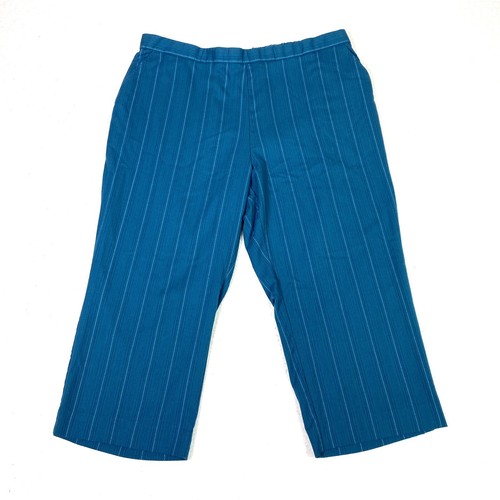 Bend Over Womens Plus Size 30 WP Pull On Pants Teal w/ Pinstripes
