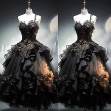Black Theme Lace Wedding Dresses One Shoulder Appliues A-Line 3D Flowers Bridal