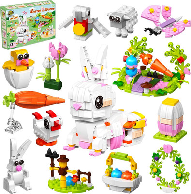 Easter Basket Stuffers, 12 in 1 Easter Bunny Animal Toy Building Set, Eas