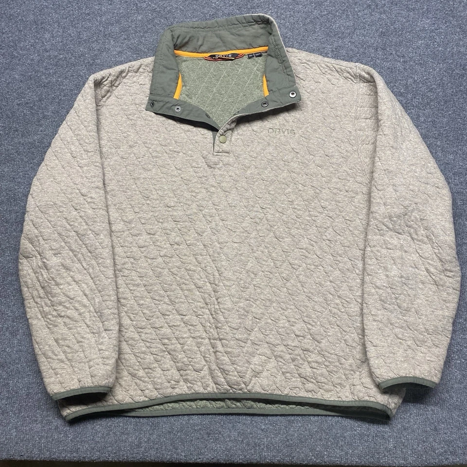 Pullover Orvis Para Hombres Talla XL Avena Beige Acolchado 1/4 Cierre Simulado a Presión Exterior Cálido Foto 3 de 4