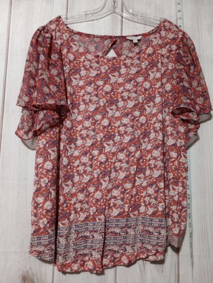 Lucky Brand Shirt Womens 3X Boho Chiffon Semi Sheer Floral Lightweight Sleeve