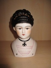 Schöner Porzellankopf schwarze Haare Biedermeierstil Mädchen Puppenkopf