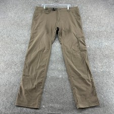Prana Pants Mens 38x32 Brown Cargo Slim Fit Hiking Outdoors Zion II Nylon Belted