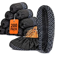 XL Disposable Shoe Covers Non Slip, 200 Pack Black Durable Non-Woven Booties ...