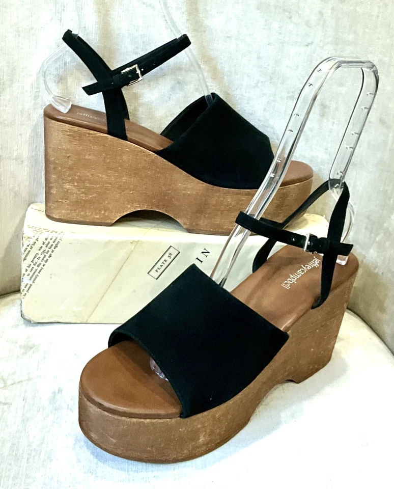 Anthropologie Jeffrey Campbell Sandalia Plataforma Cuña Madera Sobre Cubierta Negra 10 NUEVA Foto 4 de 4