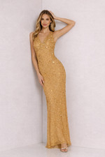 Adrianna Papell Beaded Sleeveless Column Gown Gold NWT Prom sz 4 Bridesmaid Gala