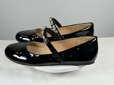 Unbranded Girls Black Patent Mary Jane Flats Pearl Rhinestone Strap Size 5