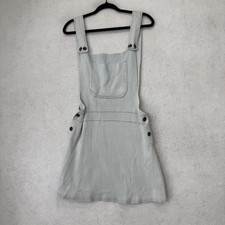 Zara Dress Womens Medium Gray Knit Overall Pinafore Square Neck Pockets Mini
