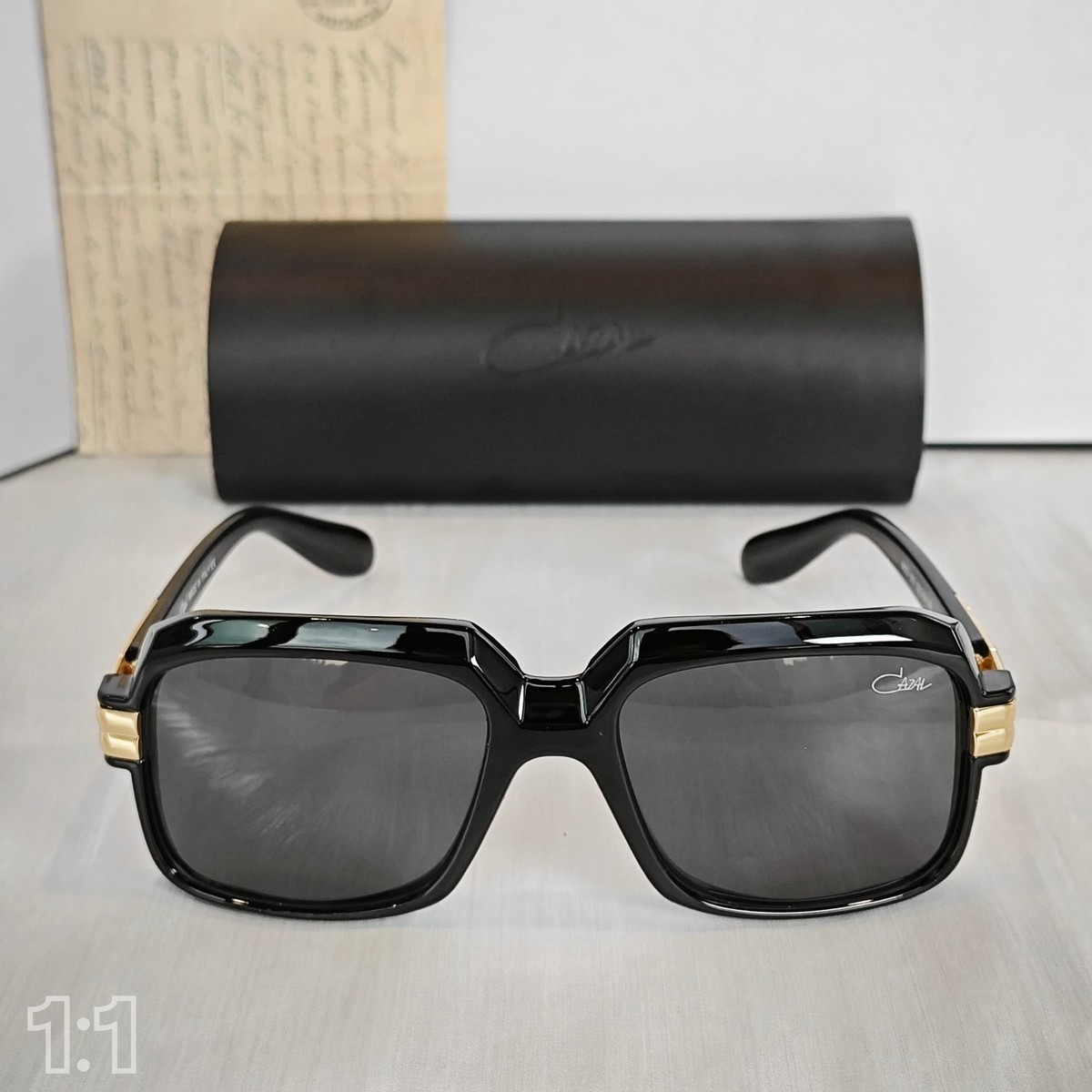 Cazal Sunglasses Black Golden Frame Black Lens Unisex Retro 
