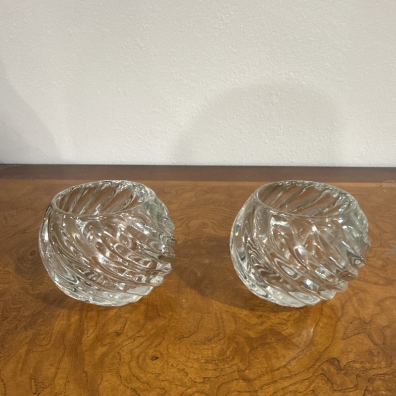 Glass Swirl Decorative Candle Holders Clear Glossy Tea Light Pair