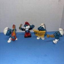 3 Vintage Musical Smurfs Conductor, Rocker guitarist, Singing Jazz Trumpeter