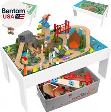 2 in 1 Train Table and Learning Activity Table 112 Pc Wooden Train Set Reversibl