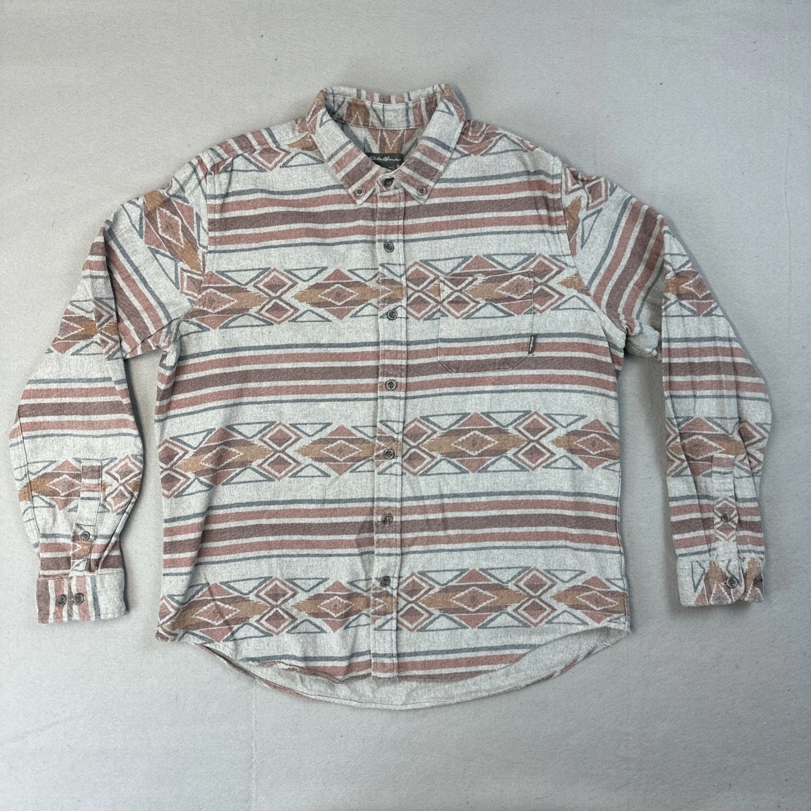 Eddie Bauer Aztec Print Mens Flannel Shirt Sz Large Button Up Long Sleeve Pocket