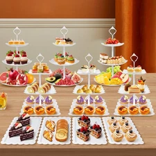 10 Pcs dessert table display set,3pcs 3 Tier cupcake stand,3pcs plastic weddi...