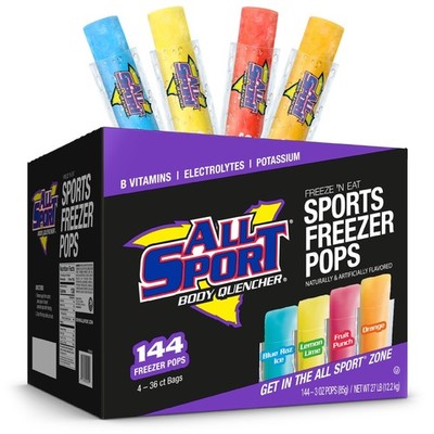 All Sport Freezer Pops, Giant Sized 3oz, 144 CT, Refreshing Ice Pops with...