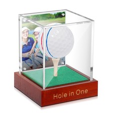 Hole in One Golf Ball Display Case with Wood Base and Tee Golf Display Case C...