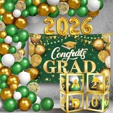 Green and Gold Graduation Decorations Class of 2026, Huge, Pack of 73, Congrats