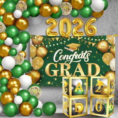 Green and Gold Graduation Decorations Class of 2026, Huge, Pack of 73, Congrats 