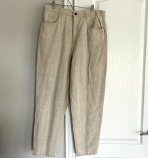 Talbots Petites Irish Linen Blend Barrel Pants 14 Natural Beige Heavy Button Zip
