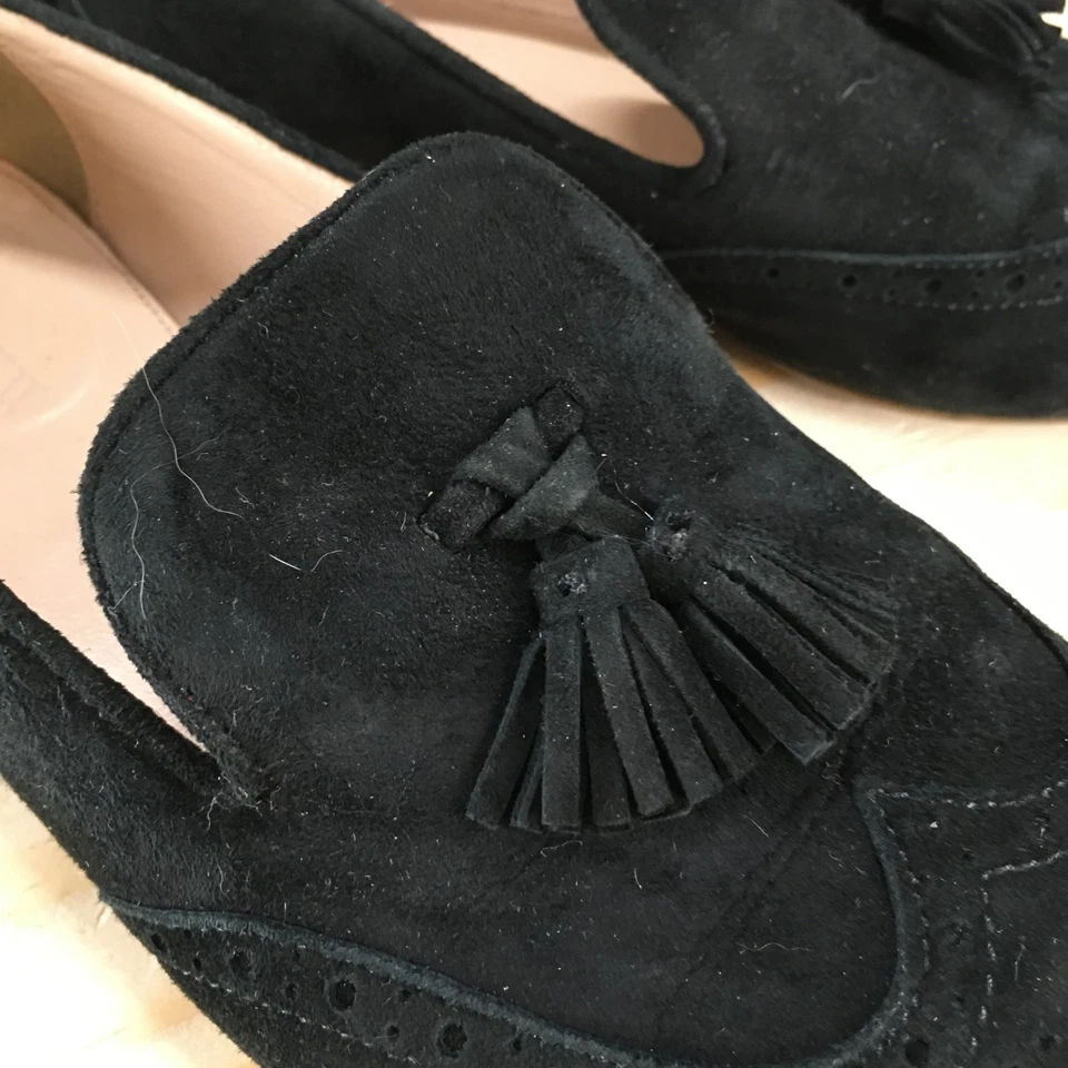Mocasín J.Crew Georgie para mujer 7,5 negro gamuza borla sin cordones zapatos planos informales cómodos Foto 4 de 4
