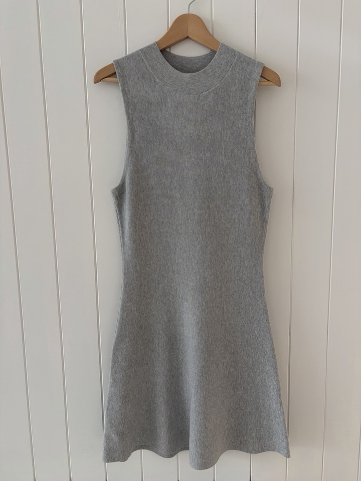 Witchery Knit Skater Dress Size M Grey Sleeveless Knee Length Stretch