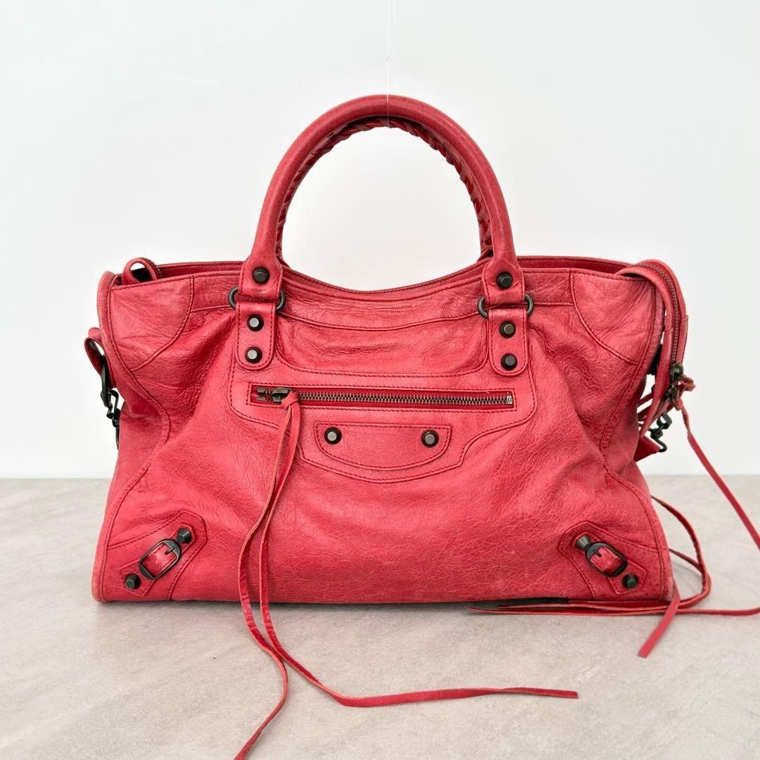 BALENCIAGA The City 2way Handbag shoulder bag Red Lea… - Gem