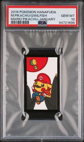 2016 POKEMON HANAFUDA MARIO PIKACHU JANUARY MARIO PIKACHU/QWILFISH PSA 10