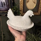 Vintage Milk Glass Hen on Nest Beaded Edge Covered Dish White 7"