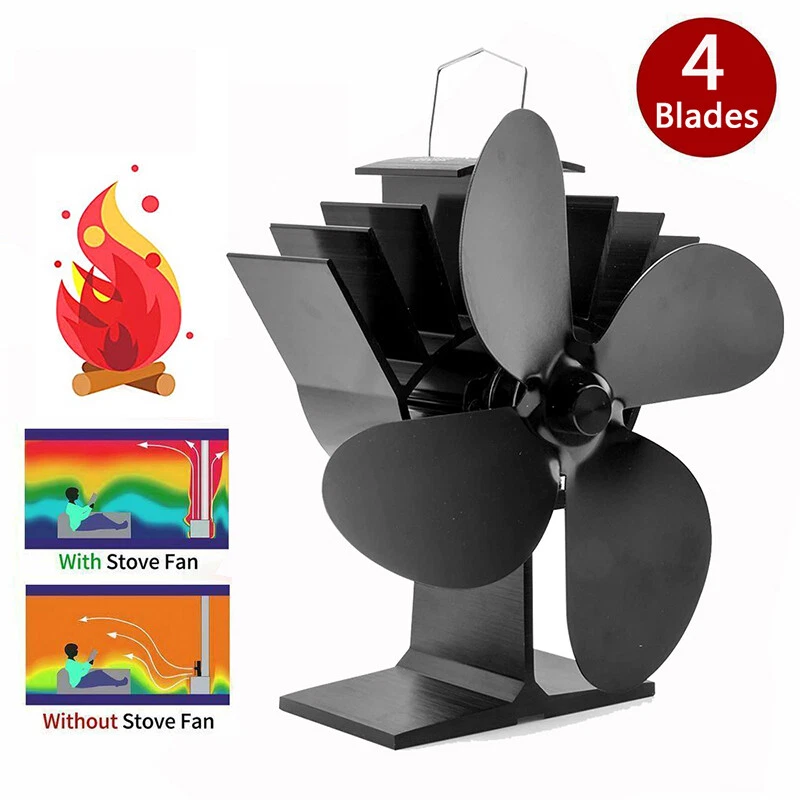 Wood Stove Fan, 4-Blade Fireplace Fan for Wood Burning Stove, Heat Powered  fan | eBay
