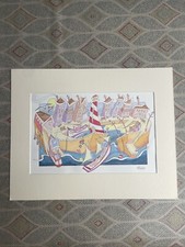 Neil Pitchford Original Watercolour Painting Sea Coast Lighthouse Boats Harbour