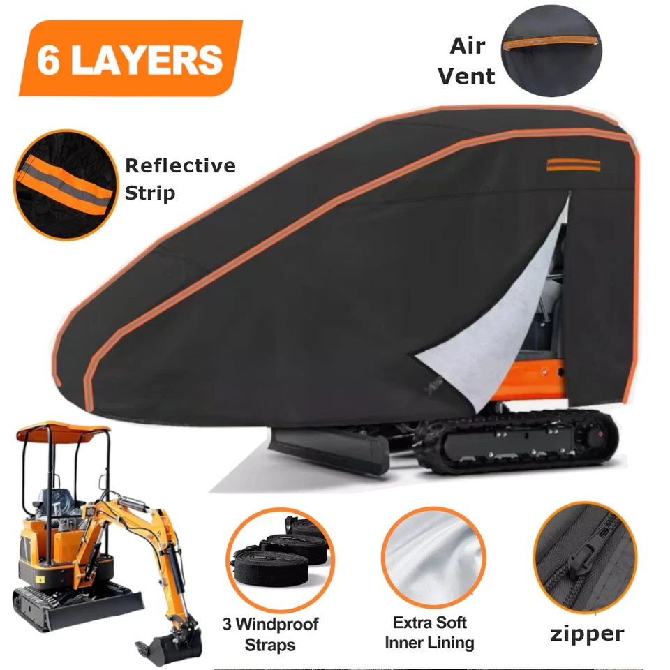 Heavy Duty 6 Layer Mini Excavators Cover 100% Waterproof Snow Dust Rain Outdoor - Image 2 of 4