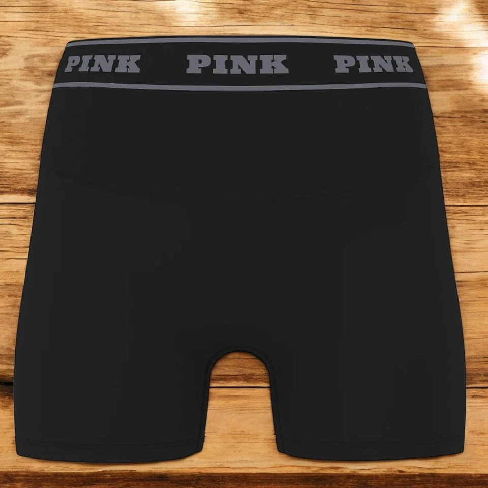 Shorts de bicicleta Victoria's Secret rosa logotipo sem costura 3" com logotipo fita preta - Imagem 3 de 3