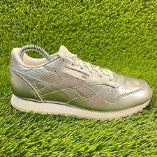 Reebok Classic Leather Gray White Boys Size 4.5Y Walking Shoes Sneakers