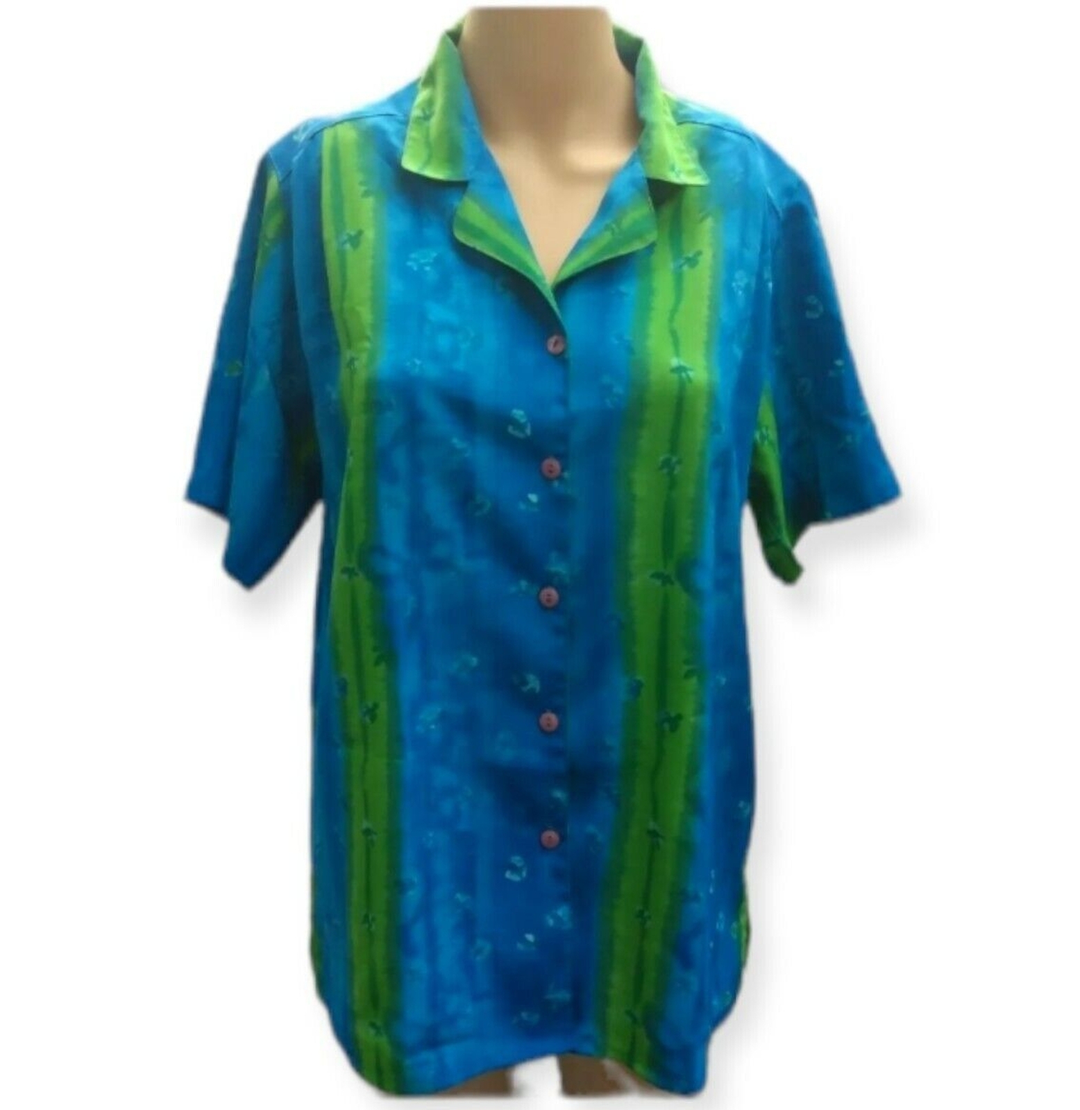 SAINT LAURENT Top Yves St Clair blu a righe manica corta con bottoni taglia 10 vintage