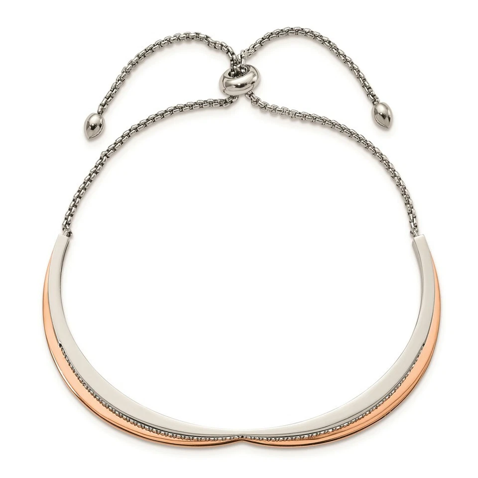 Pulsera Ajustable Acero Inoxidable Pulido Rosa IP con Corazón Swarovski Foto 3 de 3