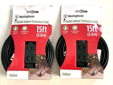 Lot of 2 Westinghouse 3-outlet indoor Extension Cord 15 Ft Christmas lights New