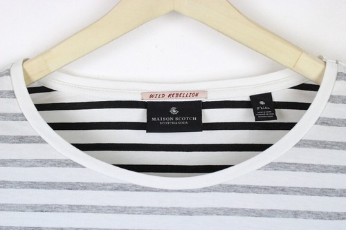 SCOTCH & SODA T-Shirt Women's XS Long Sleeve Striped White Logo - Picture 4 of 6