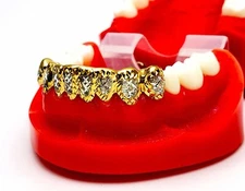 CUSTOM SOLID SILVER 18K YELLOW GOLD TWO TONE PLATED PRINCESS DUST CUT GRILLZ