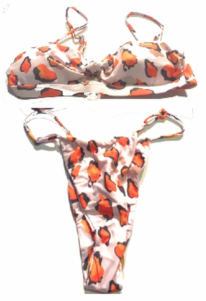 Bikini estampado camuflaje blanco y naranja con correas ajustables en la parte superior e inferior talla pequeña Foto 2 de 4