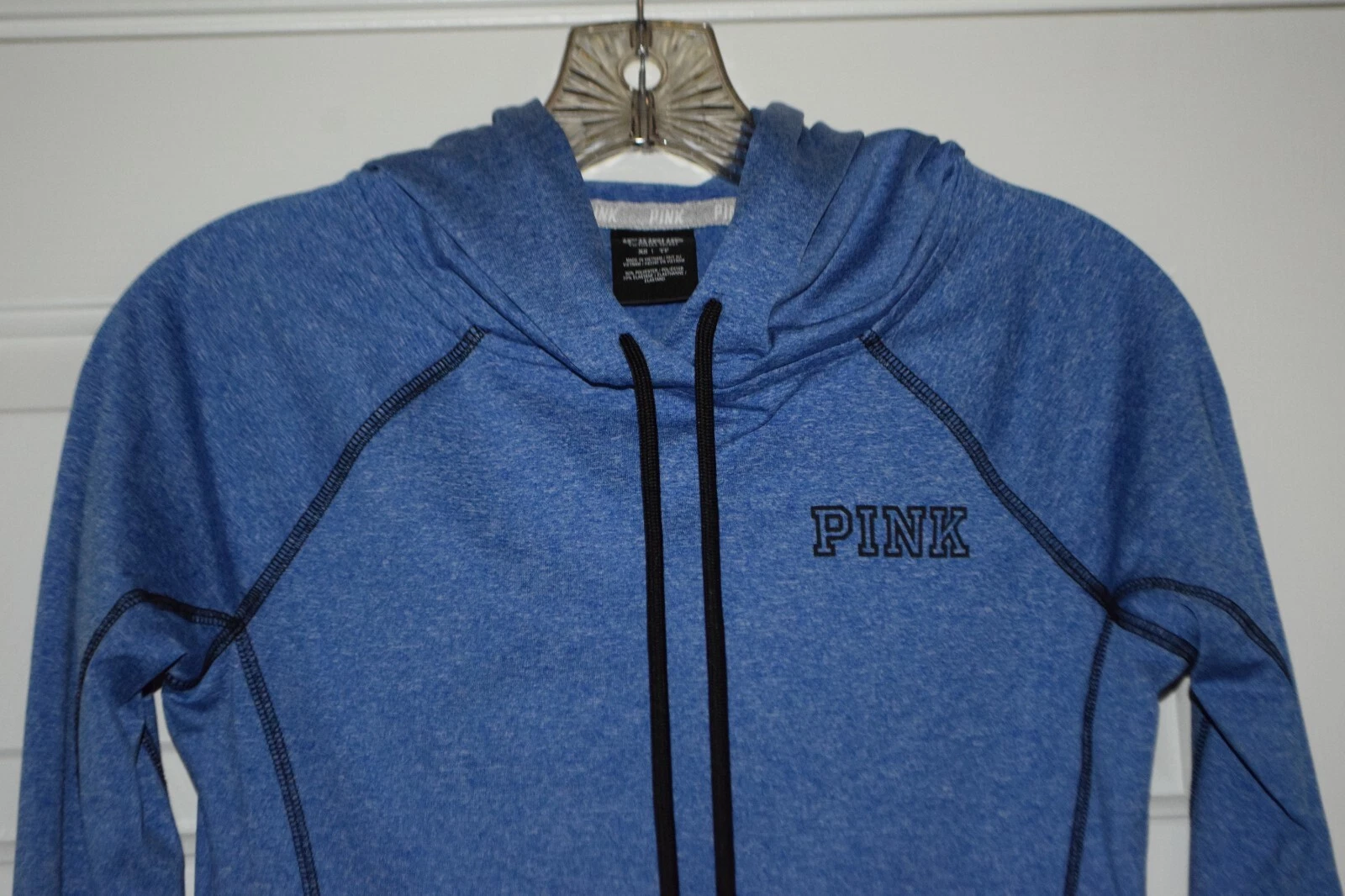 UNDERCOVER Felpa con cappuccio Victoria's Secret ROSA taglia XS blu marmorizzata corsa atletica fori pollice