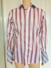 Ted Baker Formal Work Smart Mens Shirt 16 40.5 White Stripe Endurance 22" Large