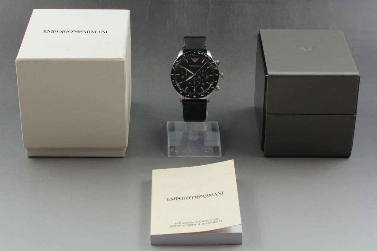 Near Mint/Box】Emporio Armani AR11243 Black Leather/Steel Mens Watch Quartz  # 17 | eBay