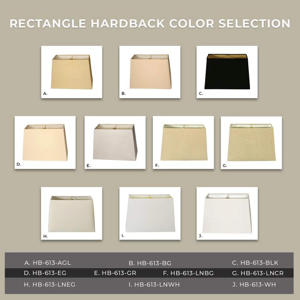 Pantalla de lámpara Royal Designs Inc rectangular de tapa dura varios colores y tamaños Foto 2 de 4