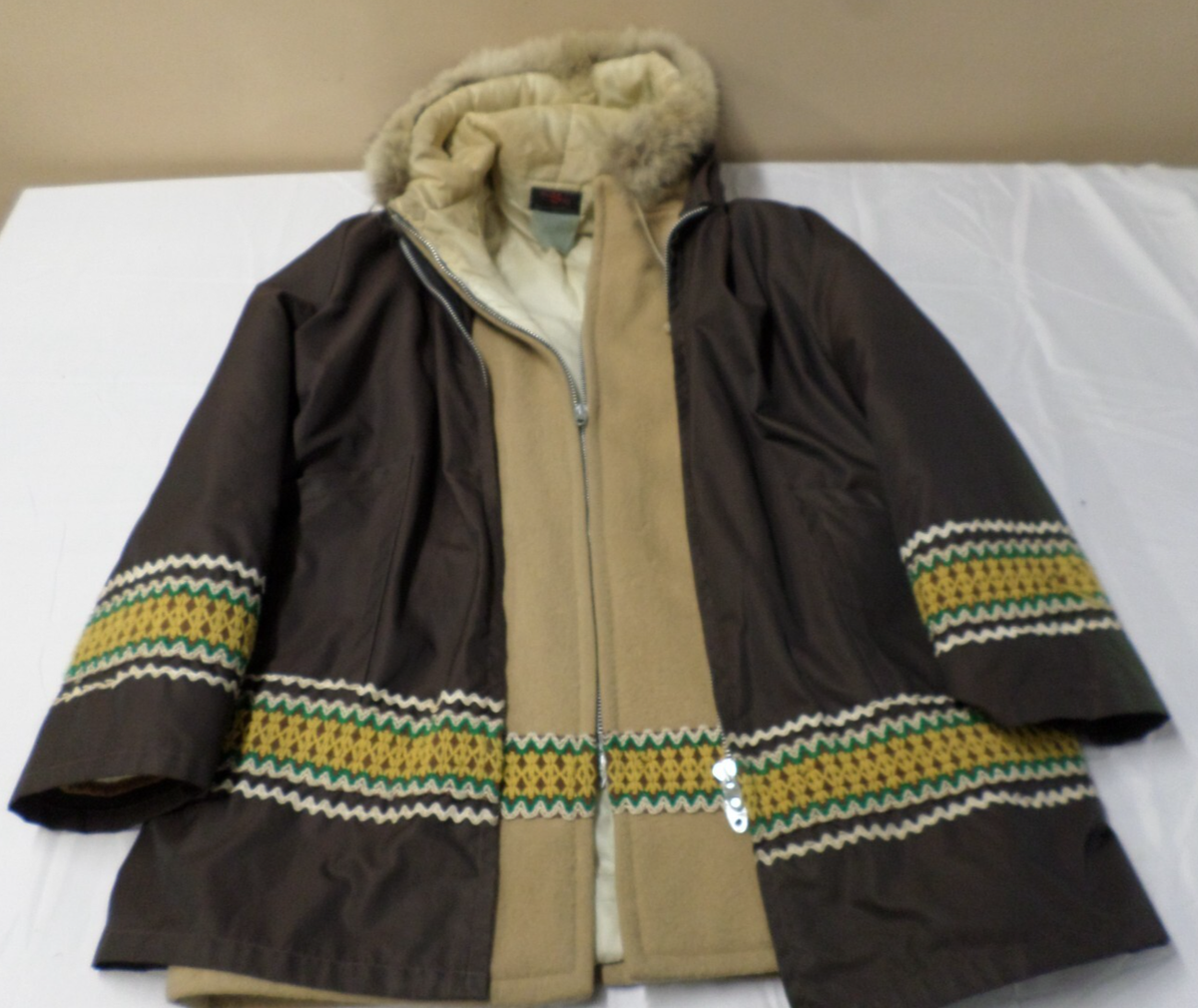 Vintage 2pc HUDSON BAY Men's Jacket XL? Brown Overcoat Cream Wool