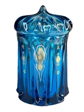 Fenton Indigo Blue Hand Painted Persian Tent Candy Box Special Order 2007 C2445