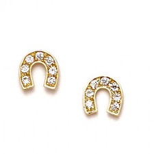 14K Stylish Solid YG 6MM Horse Shoe Stud Earrings Screw Back ER-S325
